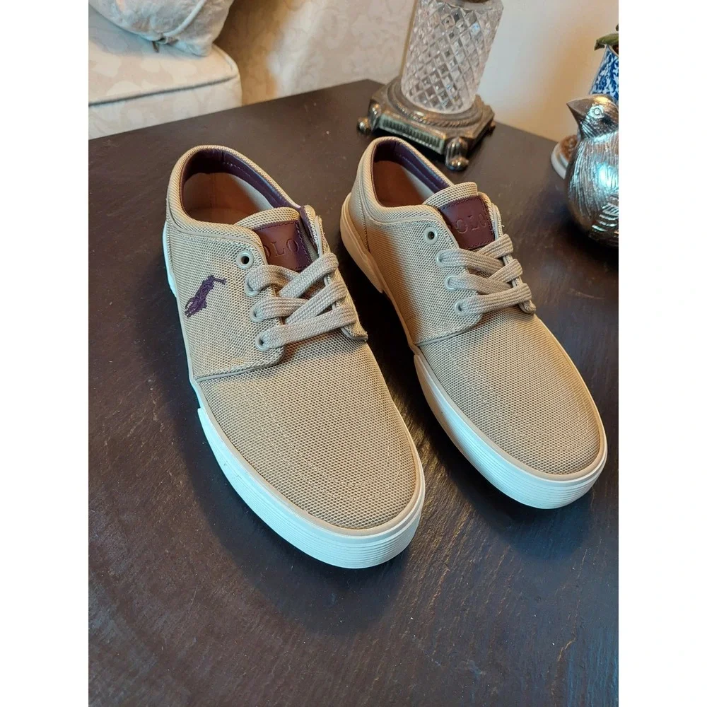 Polo Ralph Lauren Men's Faxon Low Canvas/Leather Sneaker Khaki Size 8D NEW!